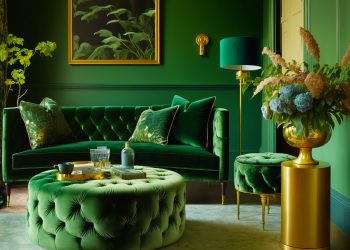 Sala de estar com paredes e decoração na cor verde - inspiração da Joli para você | Freepik
