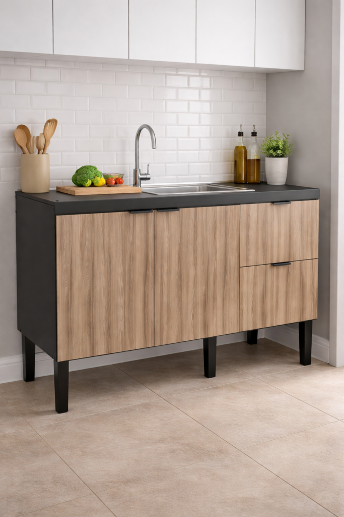 Sugestão de Produto Joli: Gabinete Colibri 1.14m Preto/Branco (Sem Pia) Cozimax